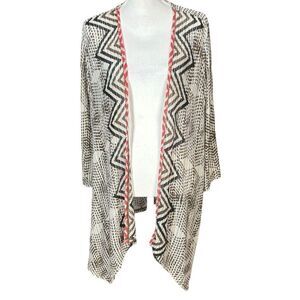 Chicos Cardigan Size XL Sweater Vest Duster Waterfall Brown Boho Long Abstract